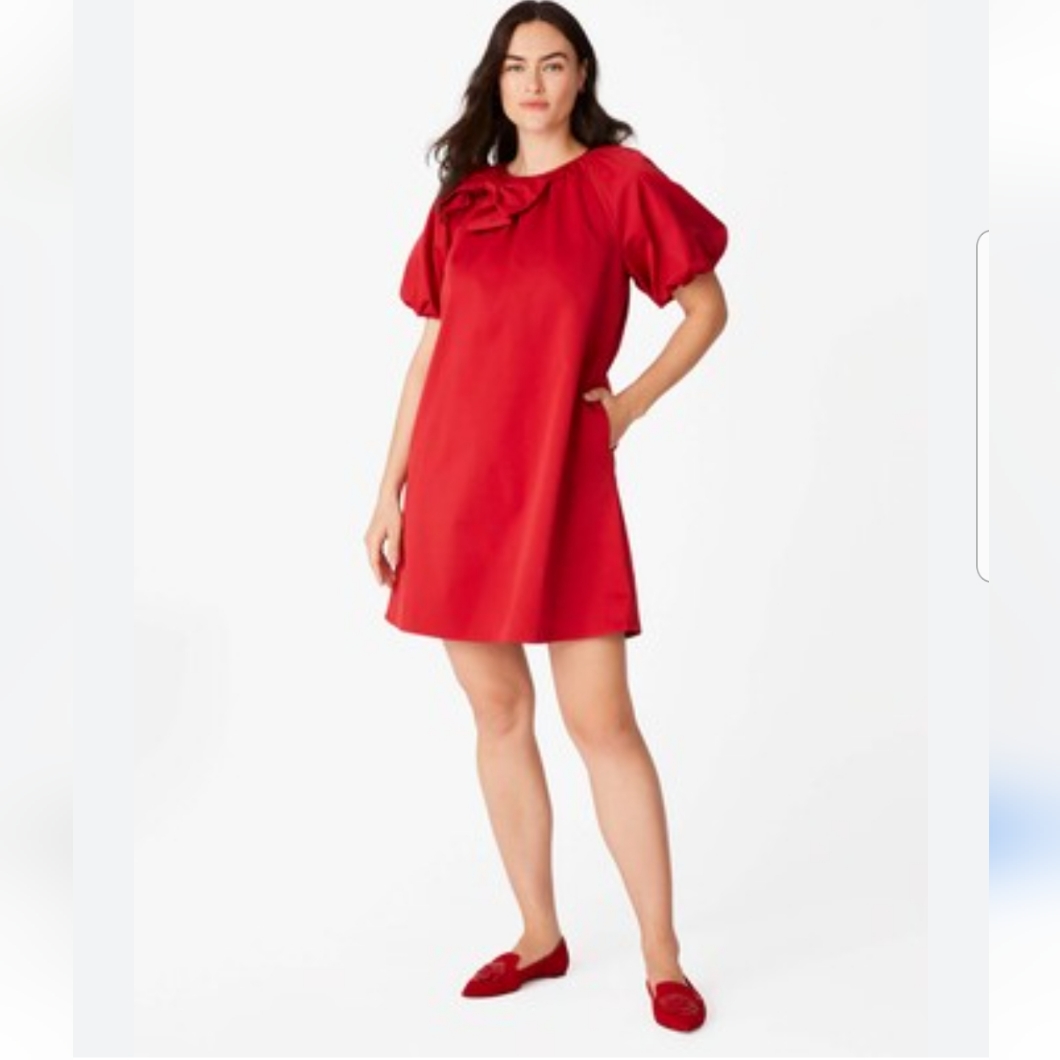Nwt Kate Spade Dorthy Dress Size M Puff Sleeve A Line Red Dress.